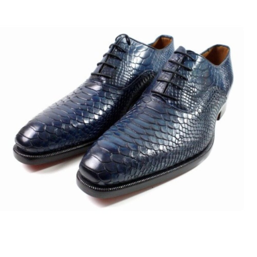 George Navy Blue Crocodile Printed Calfskin Oxford